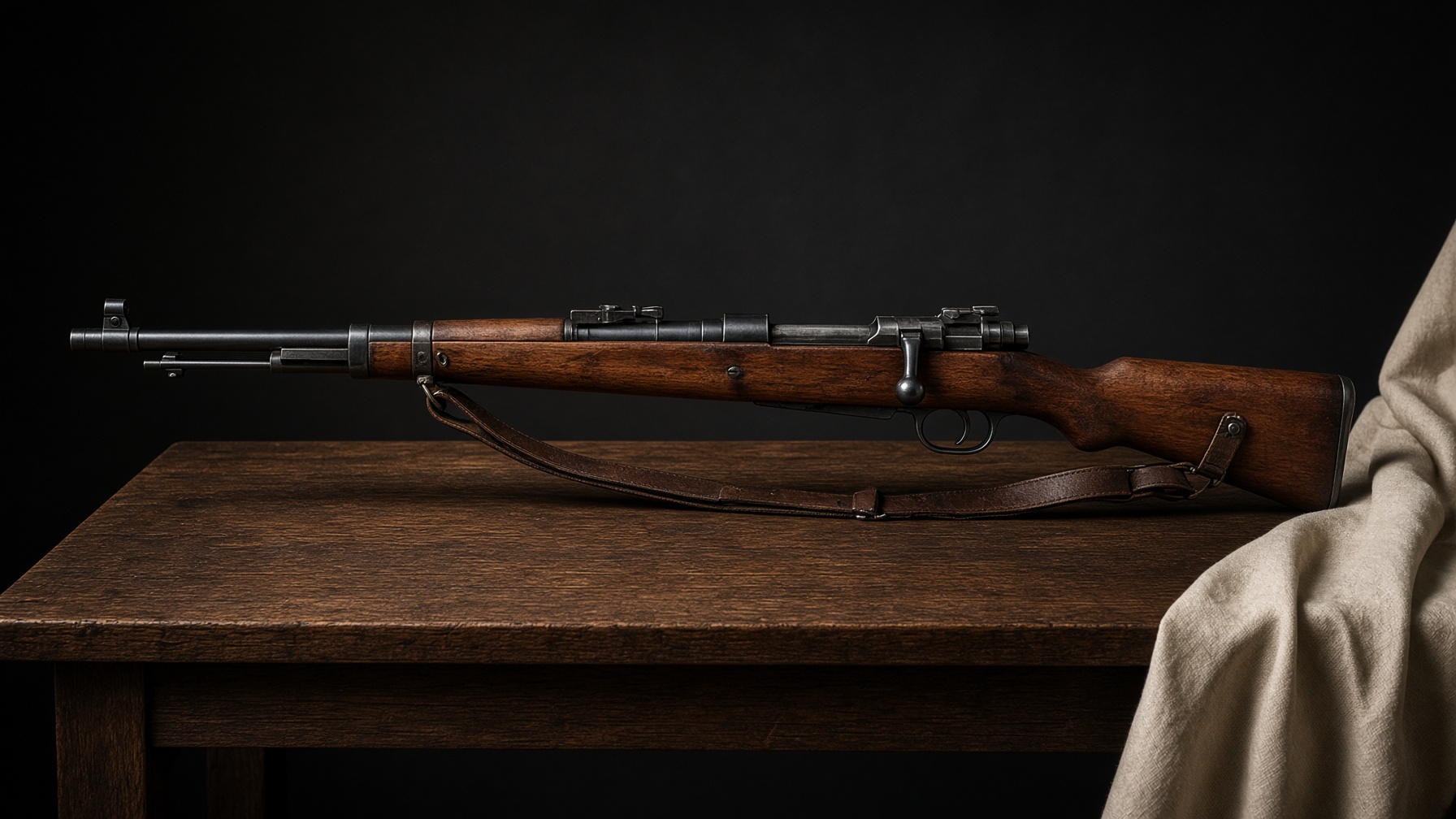 Karabiner 98k, side profile on oak